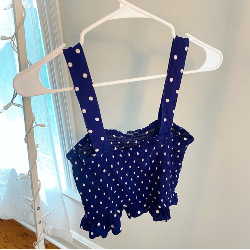Blue and white polka dotted crop top